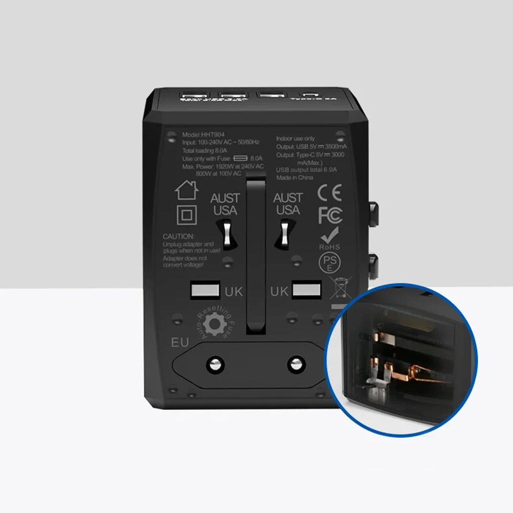 Φορτιστής Δικτύου Techsuit HHT904-B3 Travel, 30W, 3A, 3 x USB-A - 1 x USB-C, Μαύρο