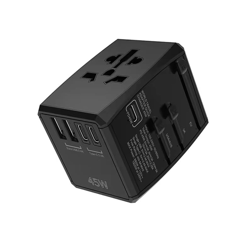 Φορτιστής Δικτύου Techsuit HHT905 Travel, 45W, 3A, 2 x USB-A - 2 x USB-C, Μαύρο