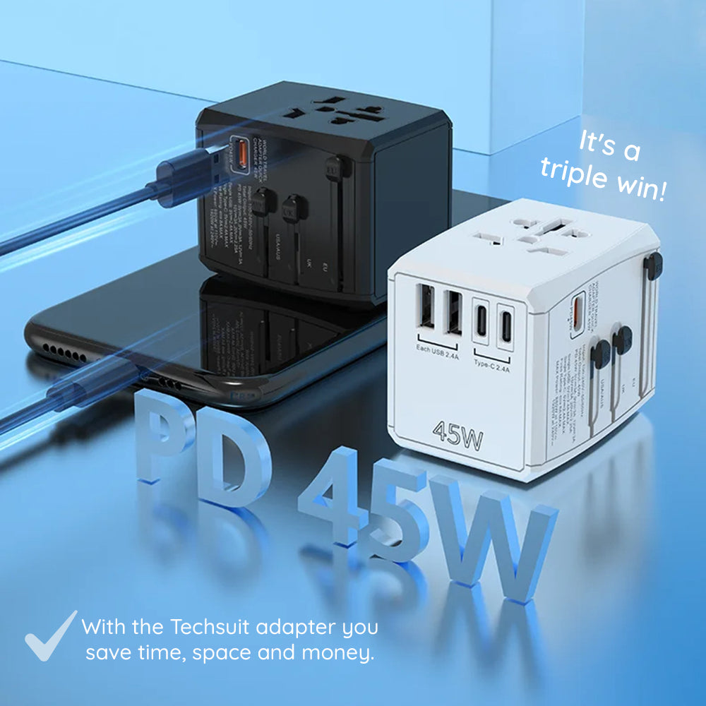 Φορτιστής Δικτύου Techsuit HHT905 Travel, 45W, 3A, 2 x USB-A - 2 x USB-C, Μαύρο