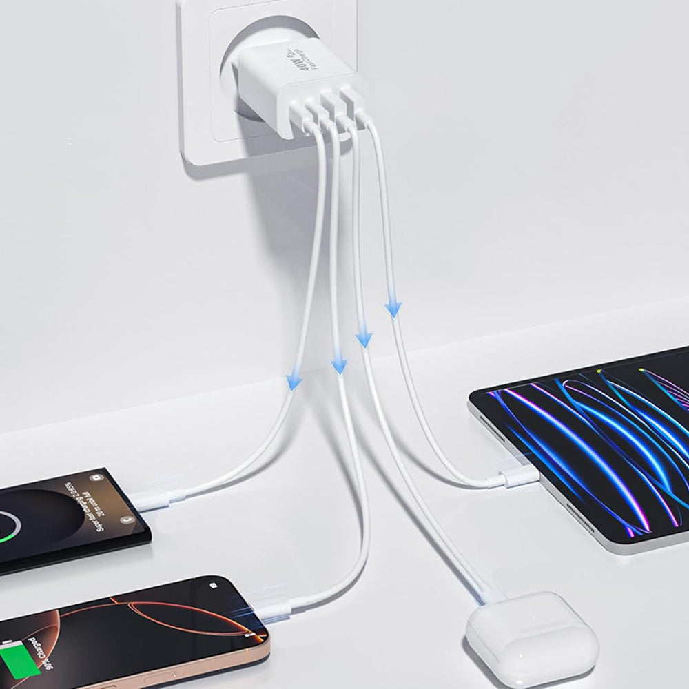 Φορτιστής Δικτύου Techsuit PowerXQuad CH4, 40W, 3A, 2 x USB-A - 2 x USB-C, Λευκό
