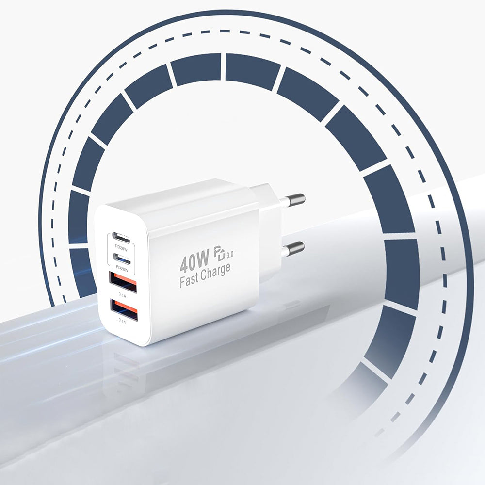 Φορτιστής Δικτύου Techsuit PowerXQuad CH4, 40W, 3A, 2 x USB-A - 2 x USB-C, Λευκό