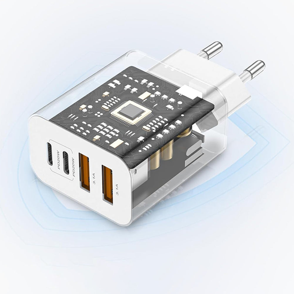 Φορτιστής Δικτύου Techsuit PowerXQuad CH4, 40W, 3A, 2 x USB-A - 2 x USB-C, Λευκό