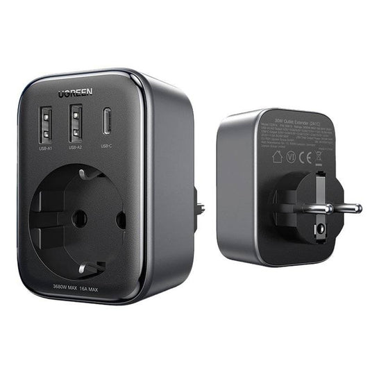 Φορτιστής δικτύου UGREEN CD314, 30W, 3A, 2 x USB-A - 1 x USB-C - 1 x Schuko, Μαύρο