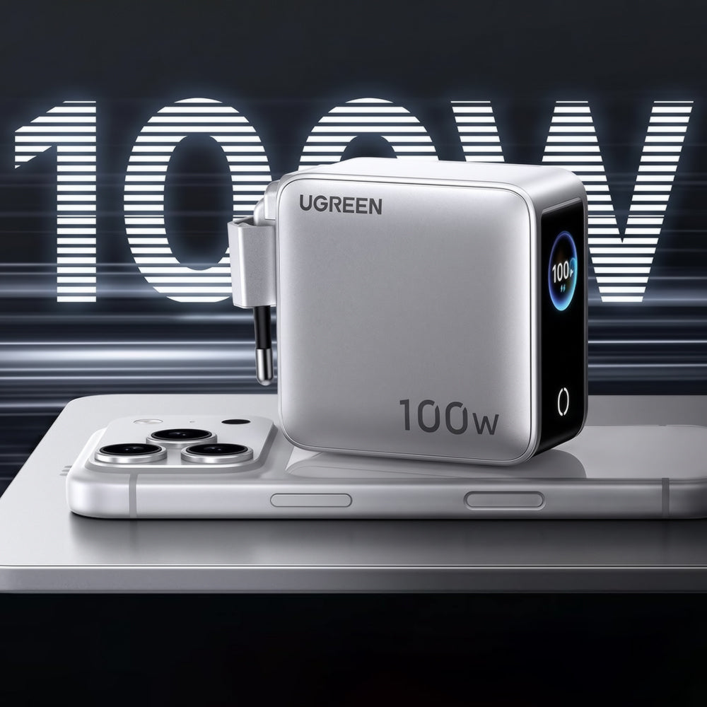 Φορτιστής πρίζας UGREEN Nexode Pro X772 (95942B) με οθόνη, 100 W, 5 A, 1 x USB-A - 3 x USB-C, Γκρι