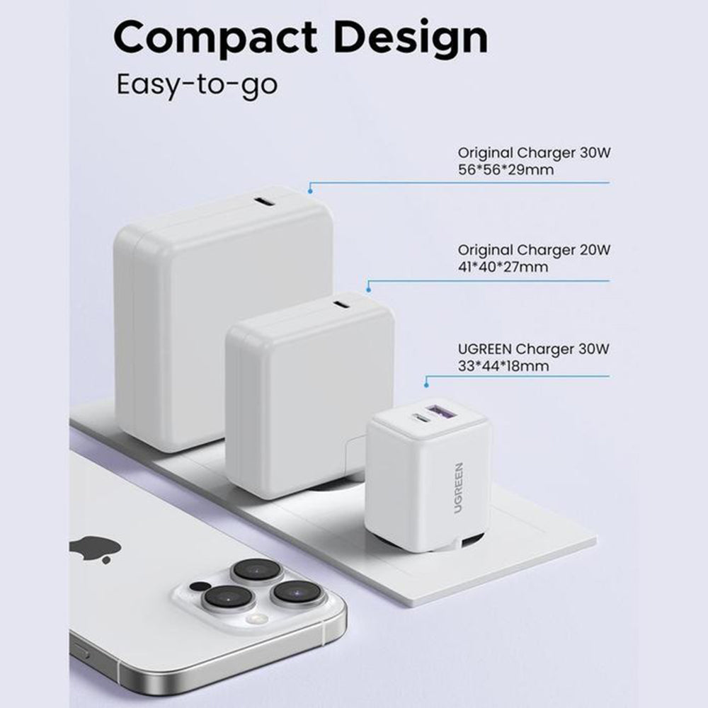 Φορτιστής Δικτύου UGREEN X516, 30W, 3A, 1 x USB-A - 1 x USB-C, Μπλε