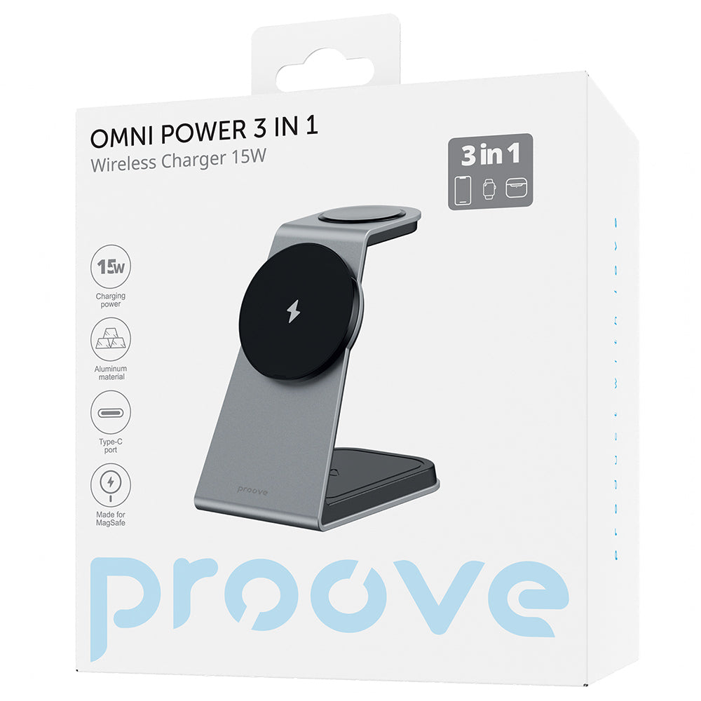 Φορτιστής Δικτύου Wireless Proove Omni Power 3in1, 15W, 1.67A, Γκρι WSOP15020003