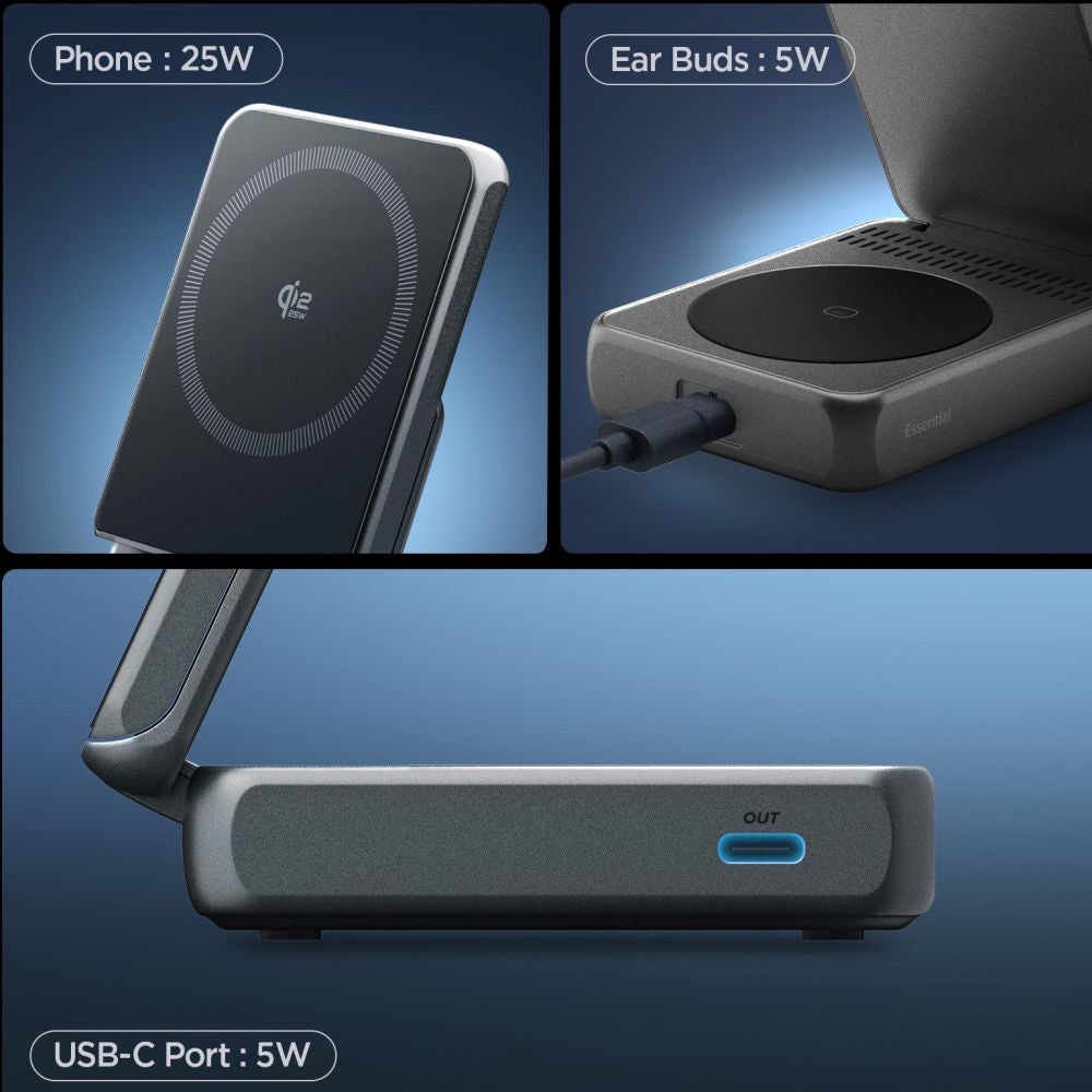 Φορτιστής Δικτύου Ασύρματος Spigen EF302MOQ 3σε1, 25W, 1 x USB-C, Γκρι