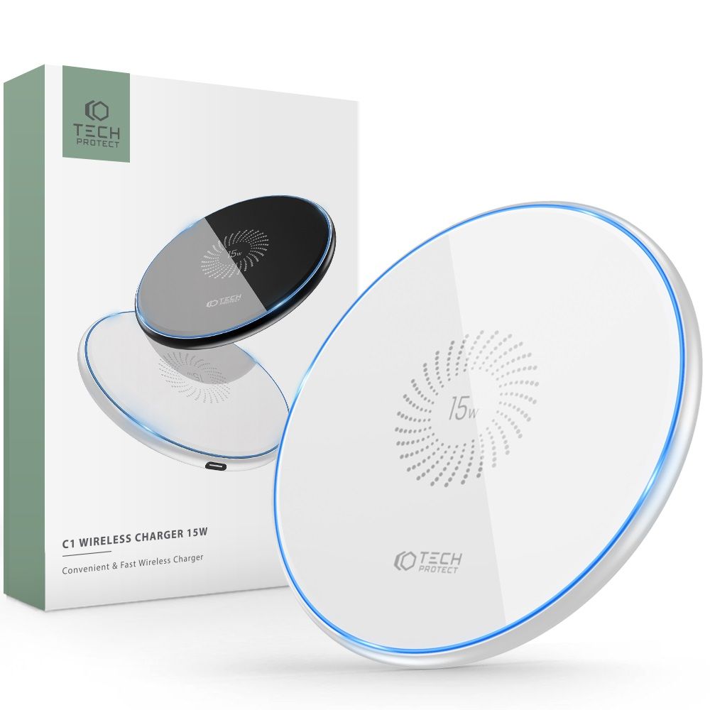 Ασύρματος φορτιστής δικτύου Tech-Protect QI15W-C1, 15W, 1,67A, λευκό THP1414