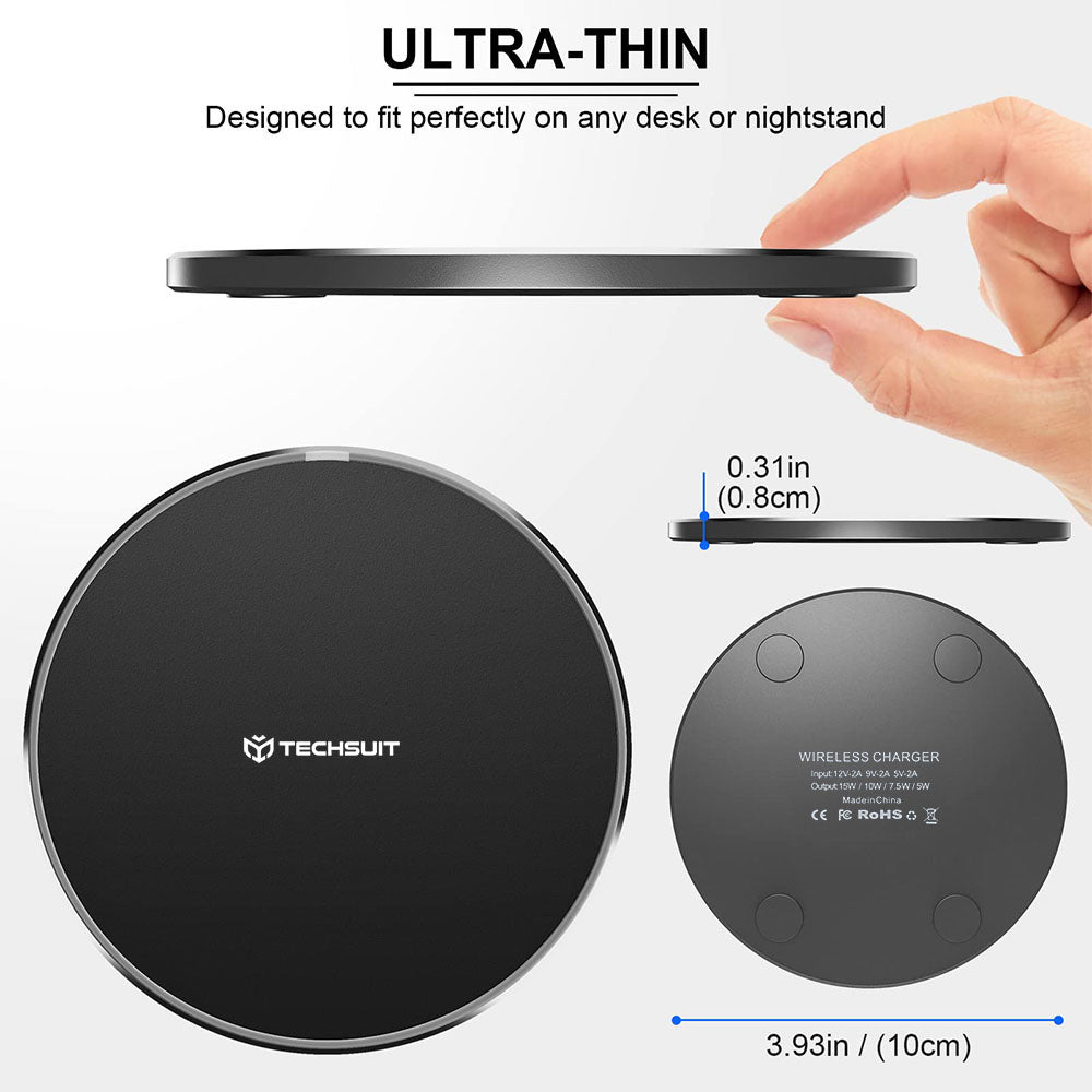 Φορτιστής Δικτύου Ασύρματος Techsuit CHWR031 Premium, 15W, 1.67A, Μαύρο