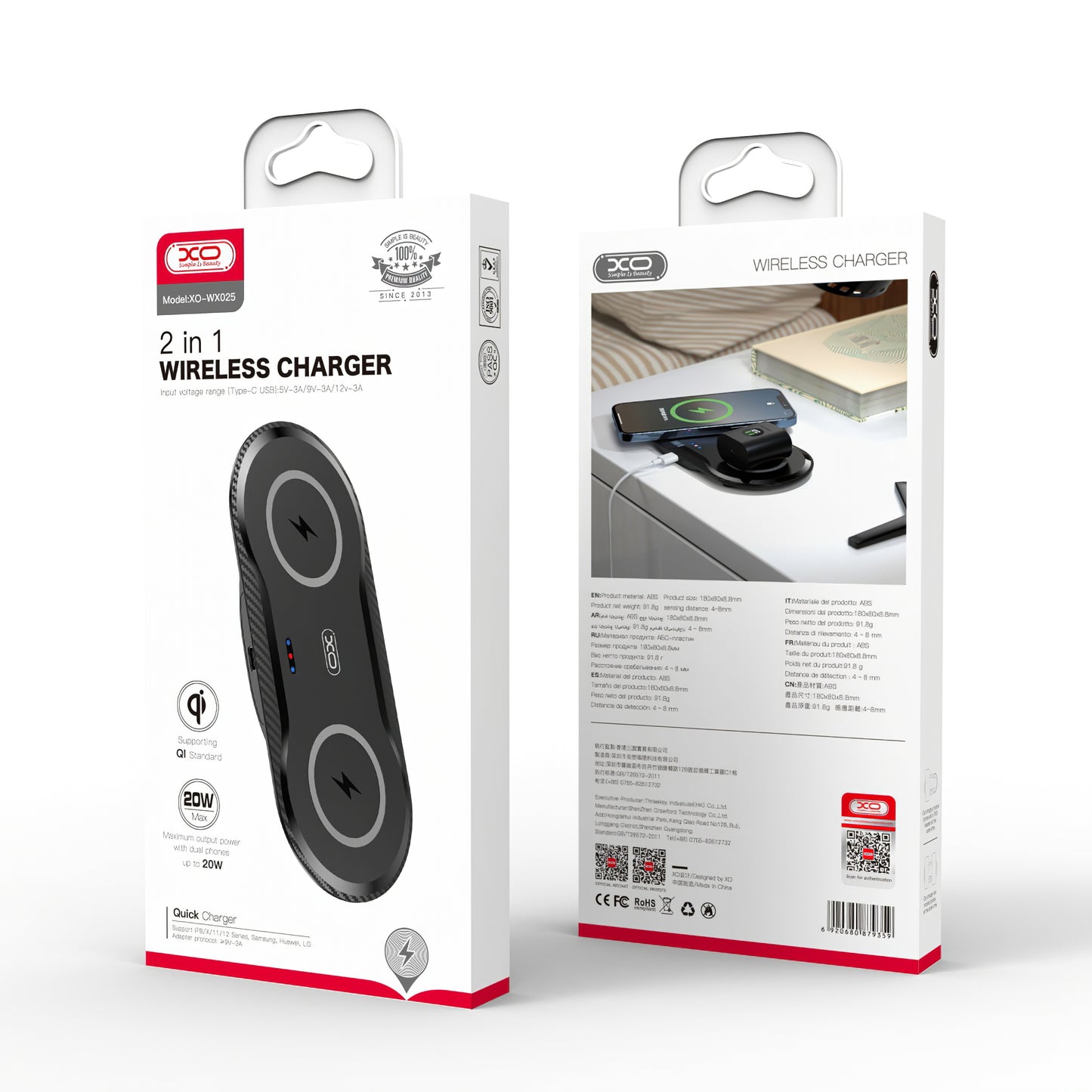 Ασύρματος φορτιστής δικτύου XO Design WX026, 20W, 1.1A, Μαύρο