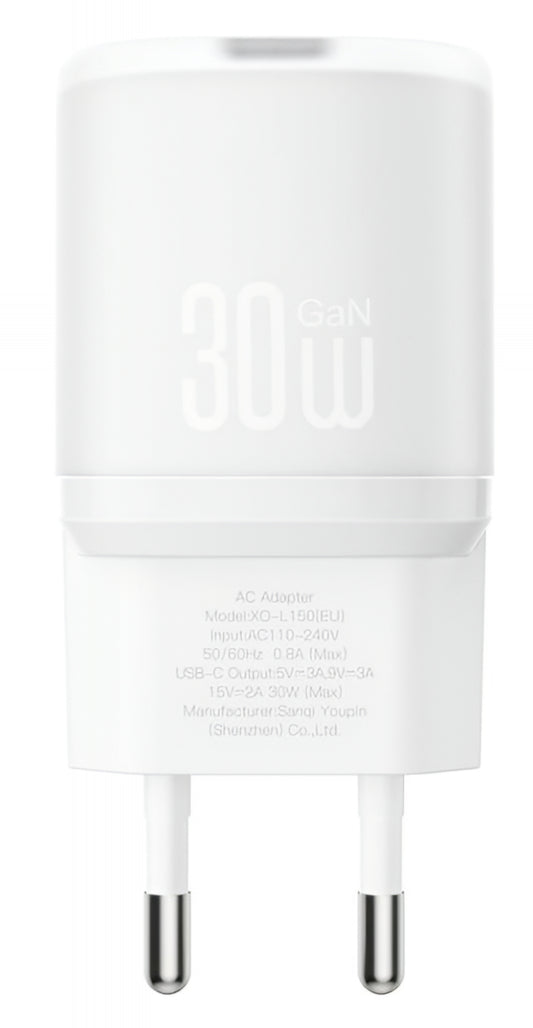 Φορτιστής Δικτύου XO Design L150, 30W, 3A, 1 x USB-C, Λευκό