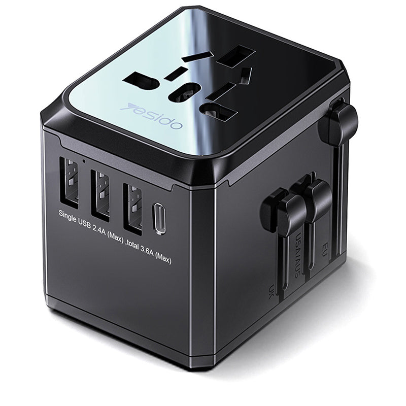 Φορτιστής Δικτύου Yesido MC10 Travel, 12W, 2.4A, 1 x USB-C - 3 x USB-A, Μαύρο