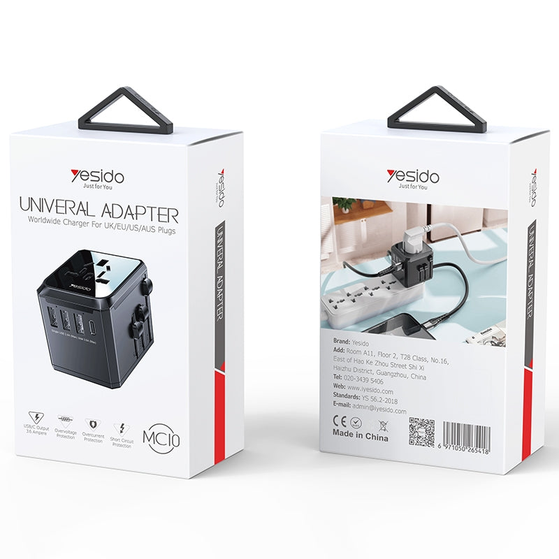 Φορτιστής Δικτύου Yesido MC10 Travel, 12W, 2.4A, 1 x USB-C - 3 x USB-A, Μαύρο