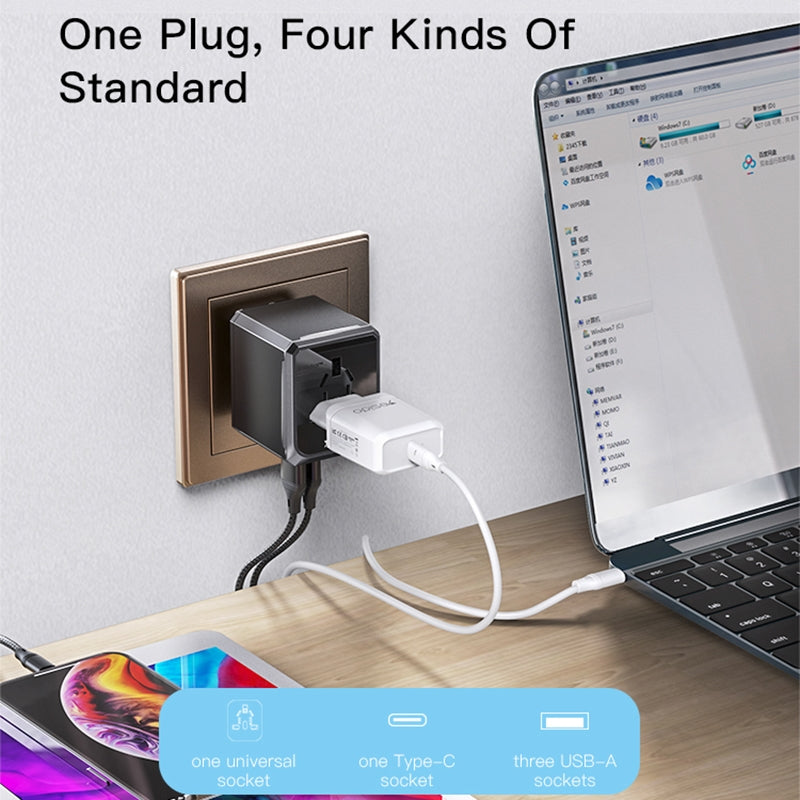 Φορτιστής Δικτύου Yesido MC10 Travel, 12W, 2.4A, 1 x USB-C - 3 x USB-A, Μαύρο