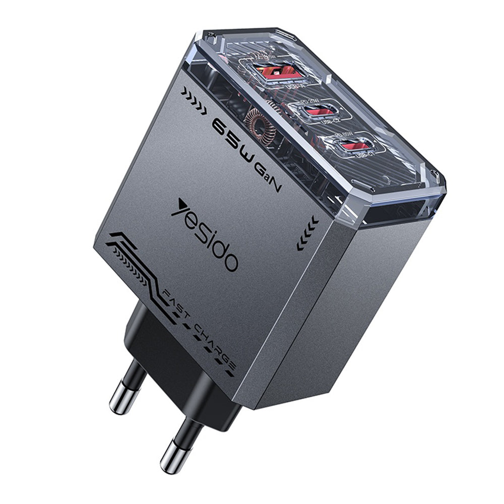 Φορτιστής Δικτύου Yesido YC101, 65W, 3.25A, 1 x USB-A - 2 x USB-C, Μαύρο