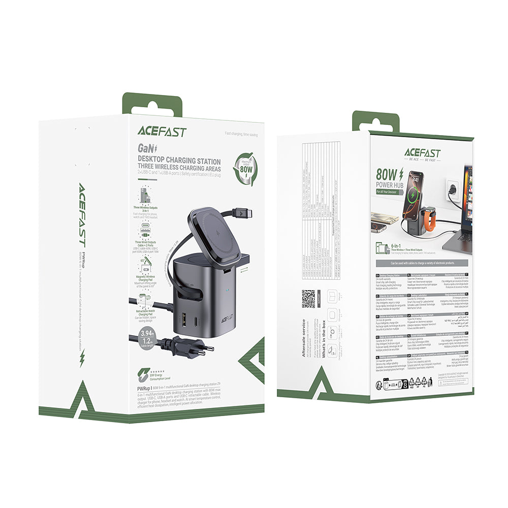 Φορτιστής Σταθμός με Καλώδιο USB-C Acefast Z9 QI 6in1, 80W, 1 x USB-C - 1 x USB-A, Μαύρο