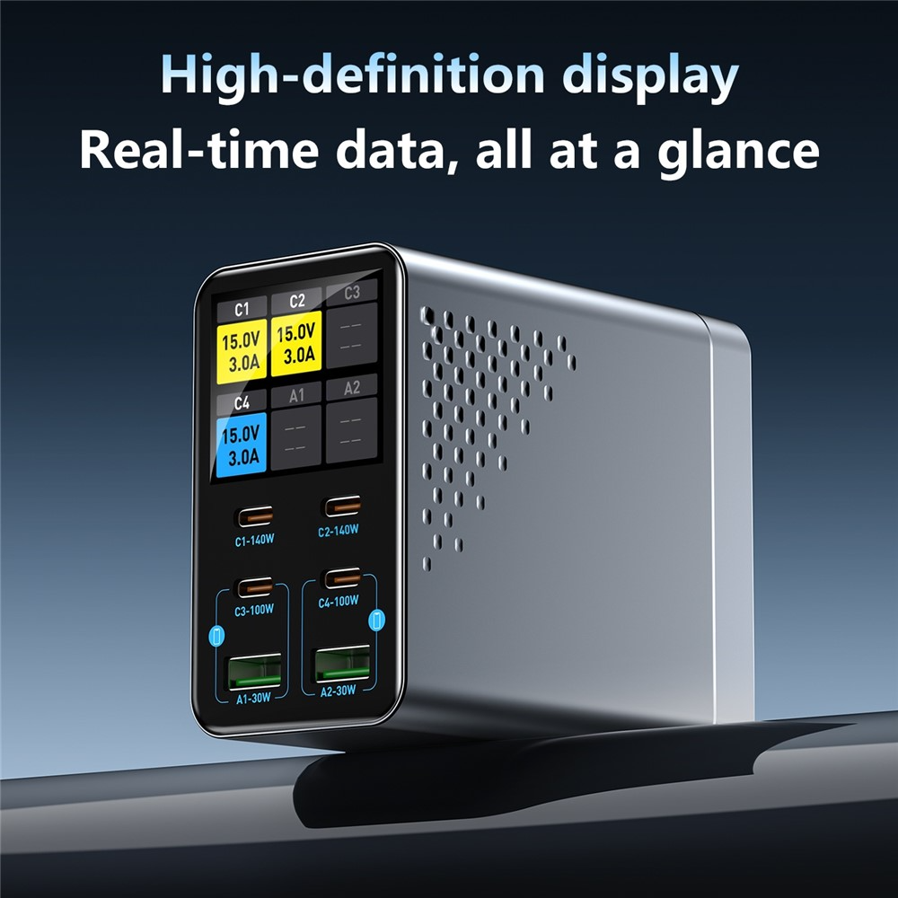 Φορτιστής Σταθμού OEM WLX-G3, 140W, 5A, 2 x USB-A - 4 x USB-C, Γκρι