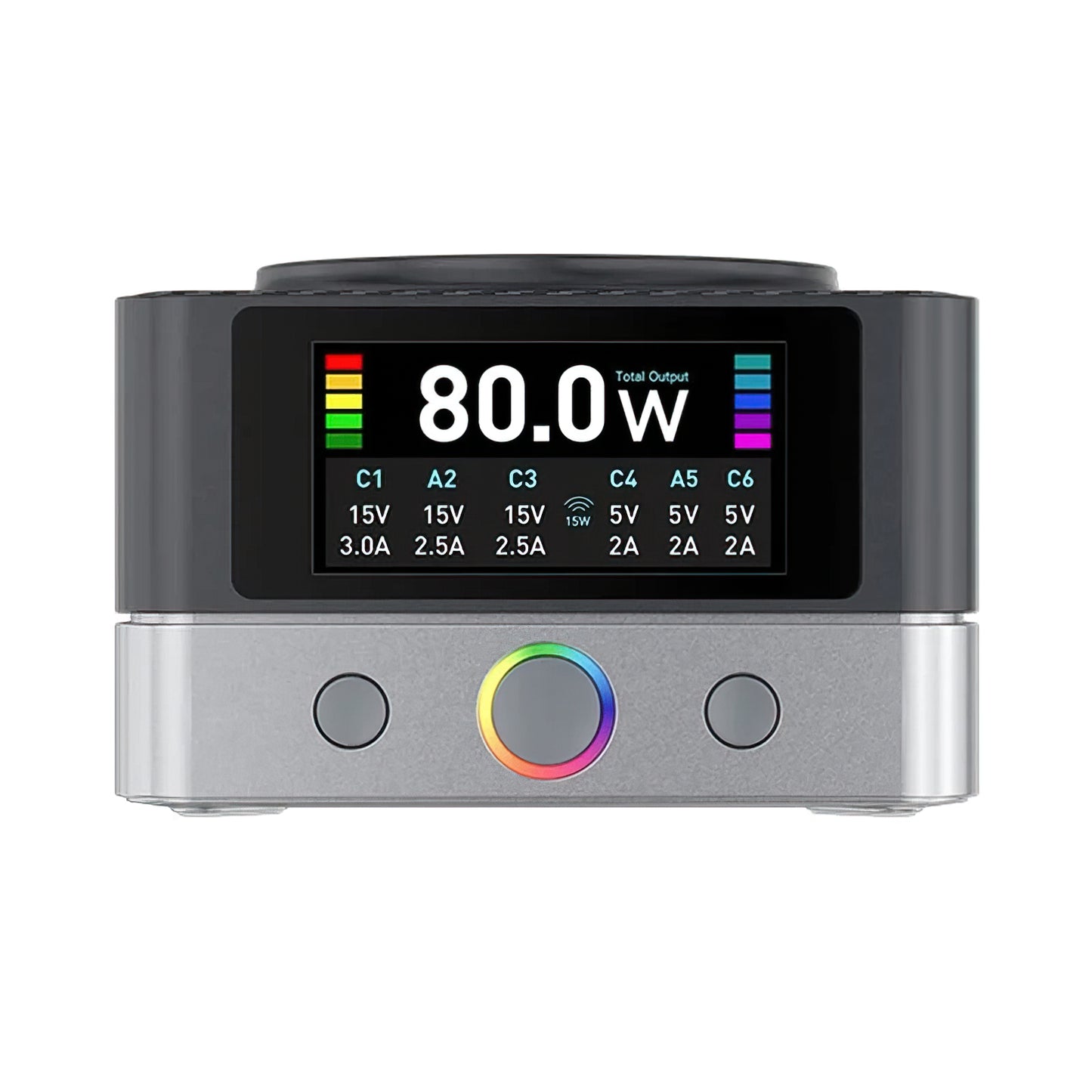 Φορτιστής Σταθμός Relife Q7 QI, 80W, 3.25A, 2 x USB-A - 4 x USB-C, Γκρι