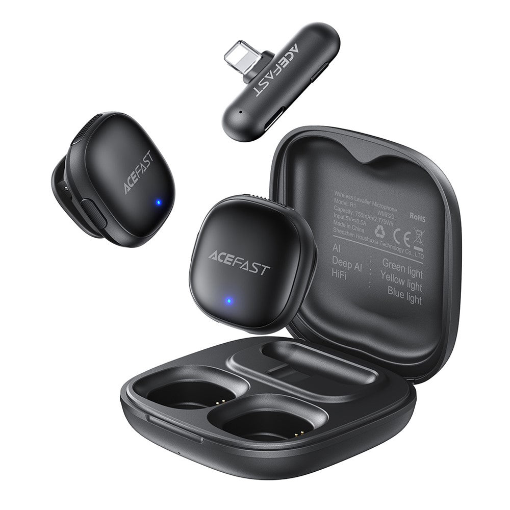 Λαβαλιέρα Acefast R1, Lightning, Σετ 2 τεμαχίων, Μαύρη
