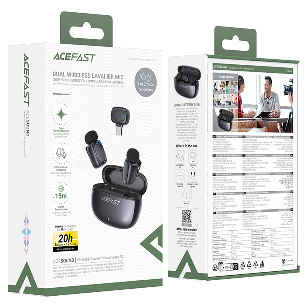 Lavaliera Acefast R2, USB-C, Σετ 2 τεμάχια, Μαύρη