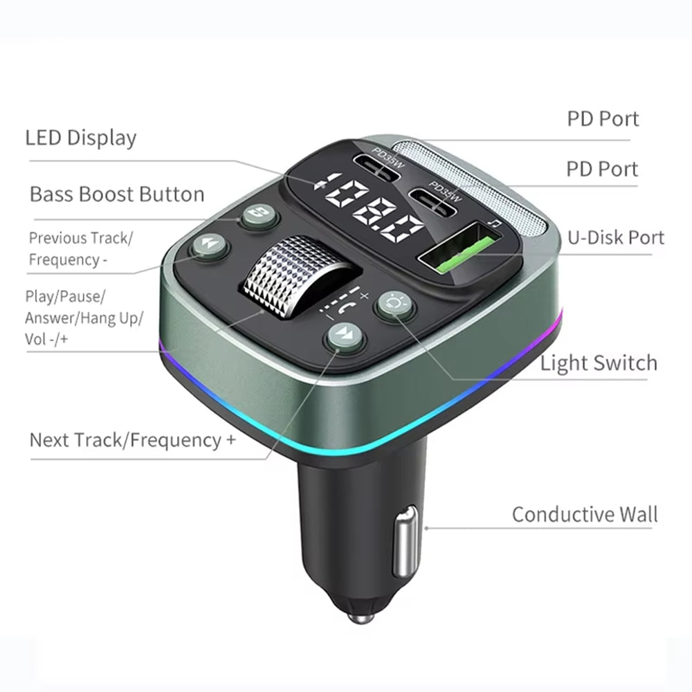 Modulator FM Bluetooth Techsuit EchoDrive, 1 x USB-A - 2 x USB-C
