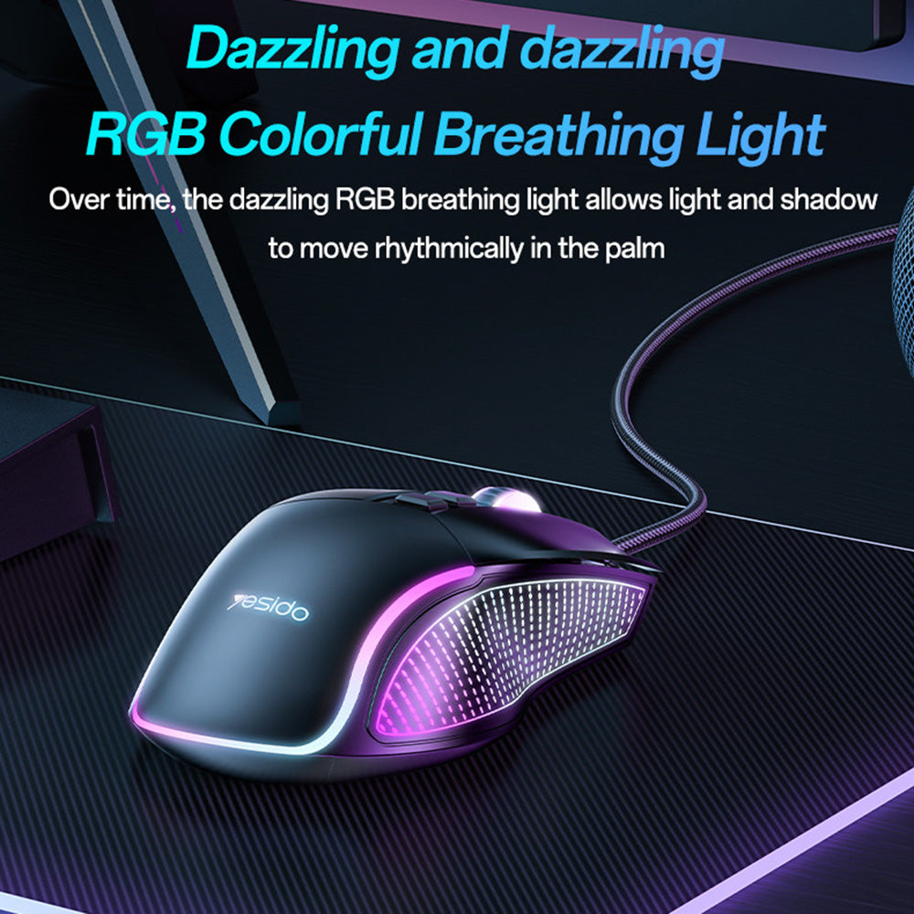 Mouse Gaming Wired USB Yesido KB20, RGB, 1000DPI - 7200DPI, Μαύρο