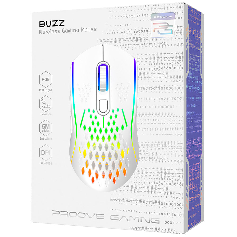 Mouse Gaming Wireless Proove Buzz, RGB, 800DPI - 4800DPI, Λευκό WMBU00022402