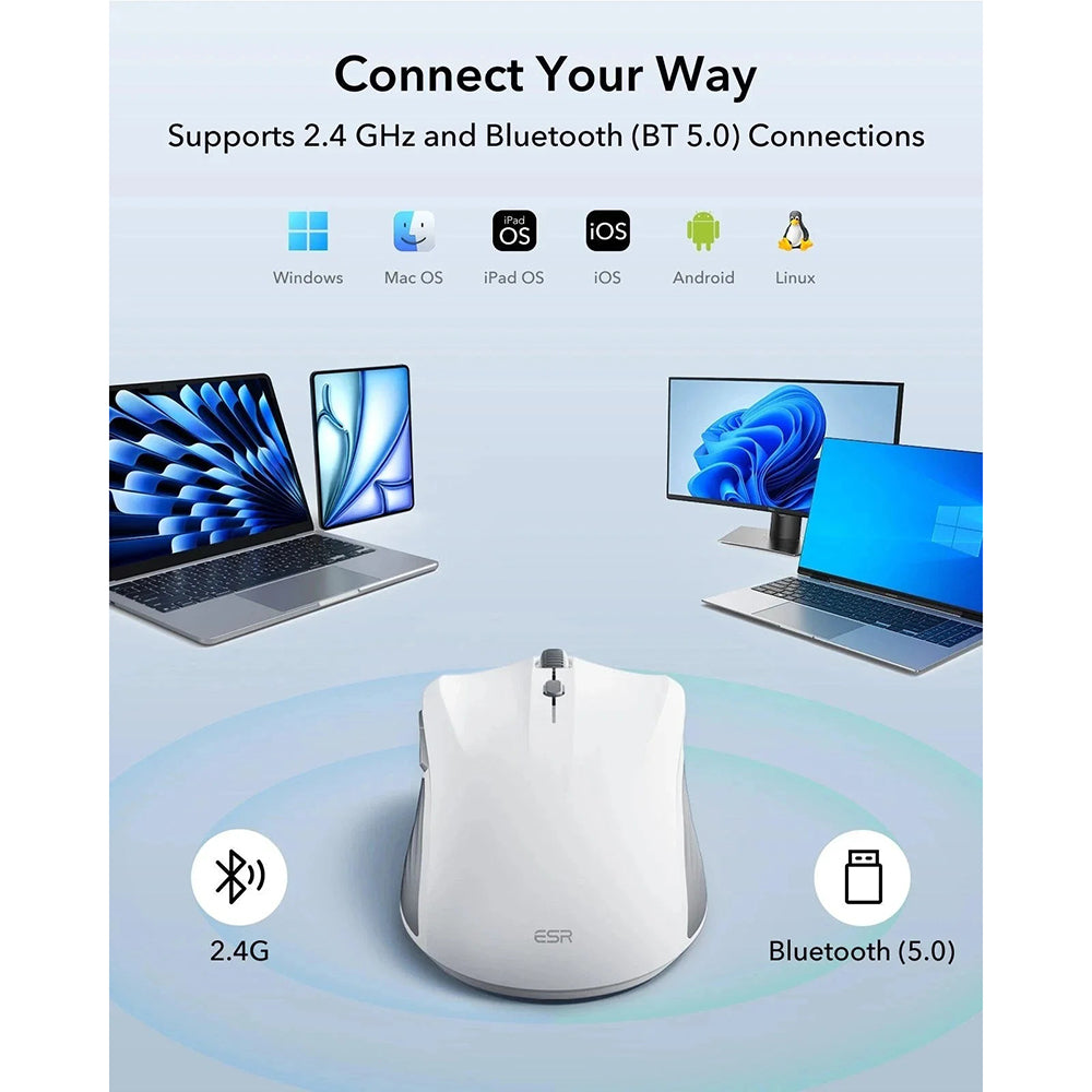 Ασύρματο Ποντίκι ESR MagMouse, 800DPI - 4800DPI, BT / Wi-Fi, Λευκό