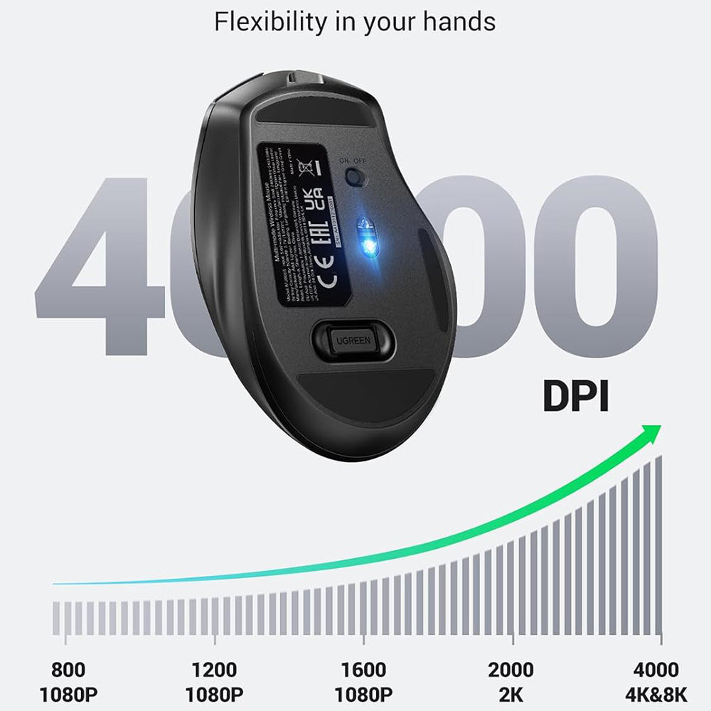 Mouse Wireless UGREEN MU006S (85082), 4000DPI, BT / Wi-Fi, Γκρι