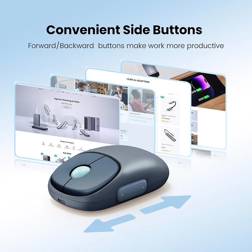 Mouse Wireless UGREEN MU102 FUN+, 4000DPI, BT / Wi-Fi, Μπλε