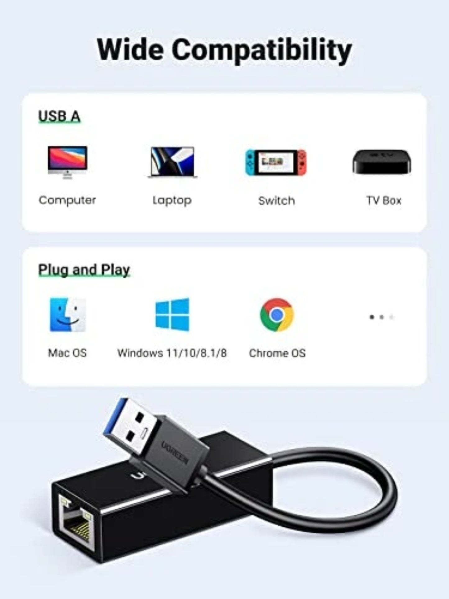 Κάρτα Δικτύου UGREEN CR111, RJ45, USB 3.0, Λευκή