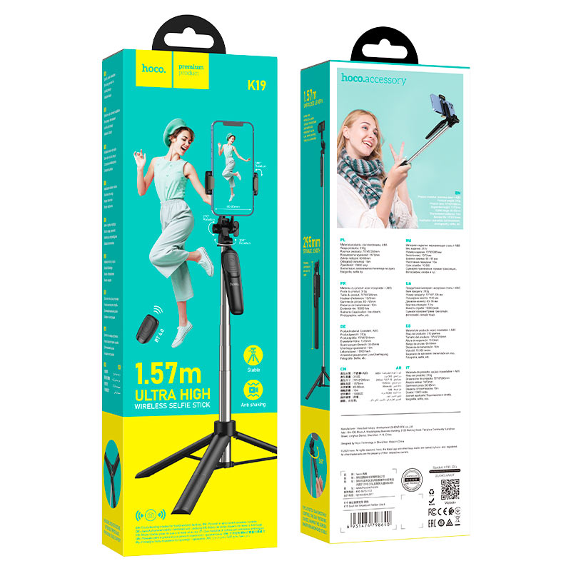 Selfie Stick Bluetooth HOCO K19 Soul Live Broadcast, Universal, Μαύρο
