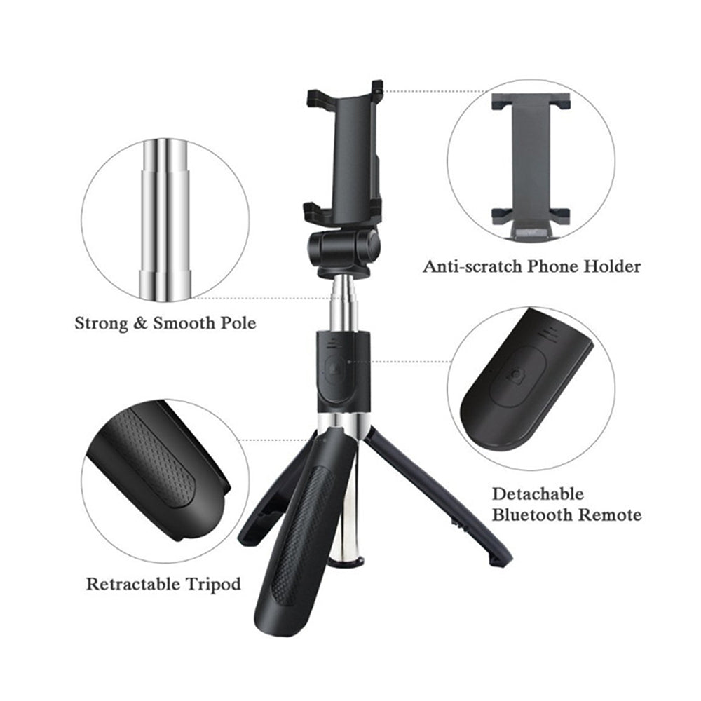 Selfie Stick Bluetooth Techsuit L01s, Παγκόσμιος, Μαύρο