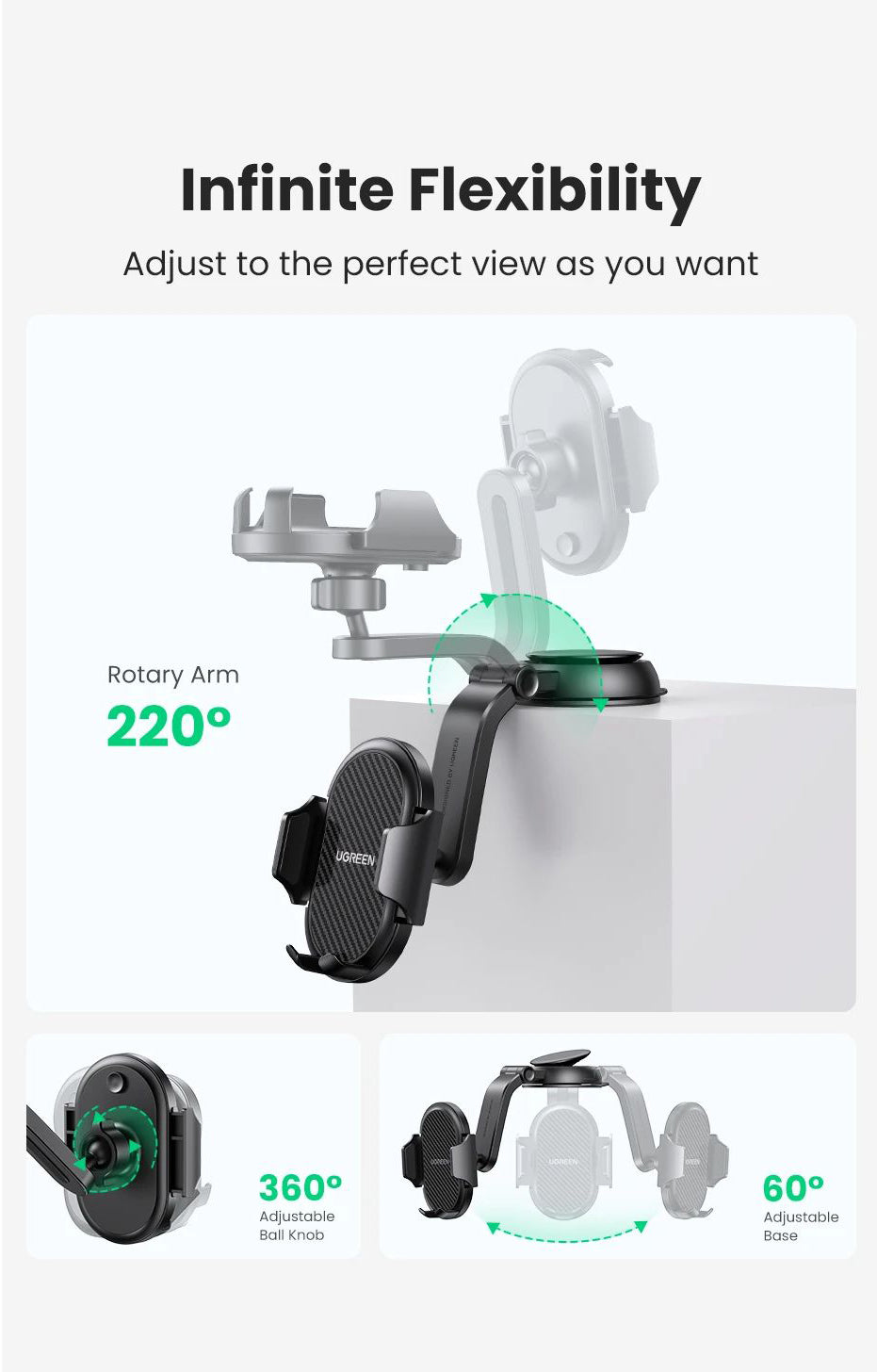 Βάση Αυτοκινήτου UGREEN LP405, Παγκόσμια, Μαύρη