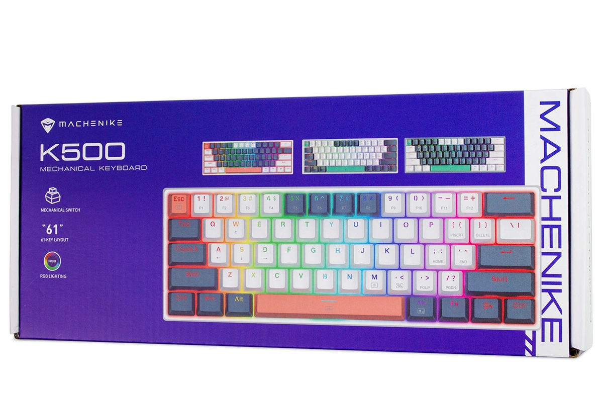 Ενσύρματο Πληκτρολόγιο Gaming USB Machenike K500-B61 Μηχανικό, RGB, Πίσω Φωτισμός Κόκκινο, Λευκό Μπλε