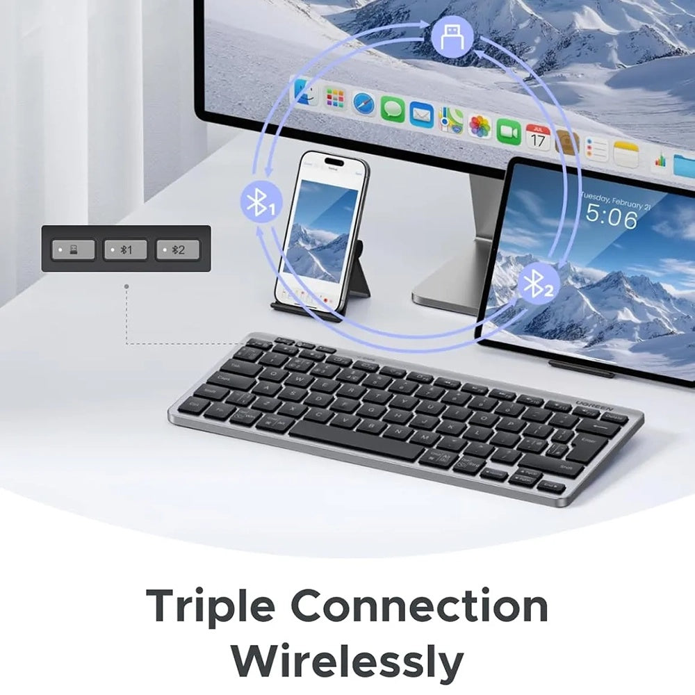 Ασύρματο Πληκτρολόγιο UGREEN 75049, BT / Wi-Fi, Μαύρο