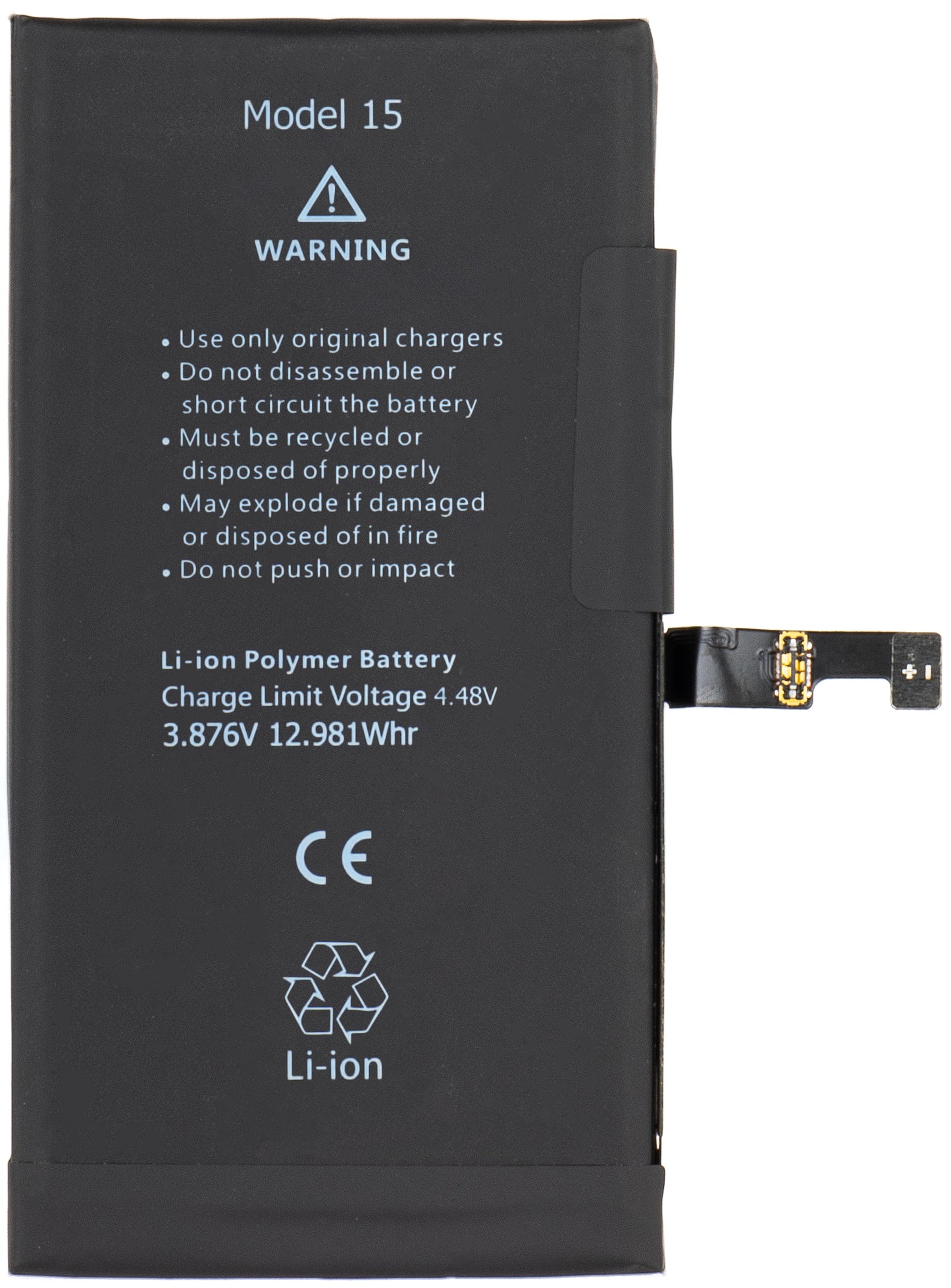 Μπαταρία Apple iPhone 15, με ενσωμάτωση Ταινίας Flex BMS (δεν απαιτείται συγκόλληση επαφών)