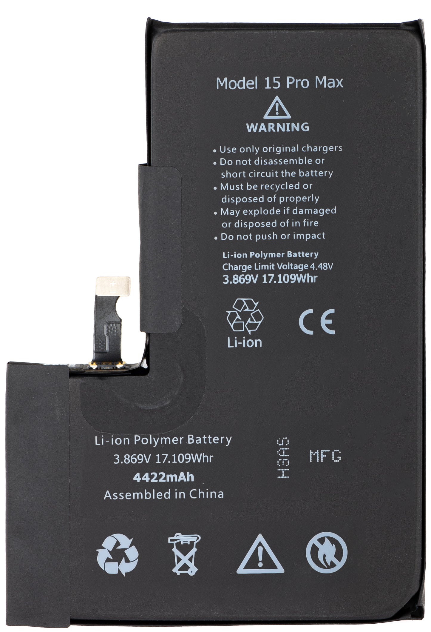 Μπαταρία Apple iPhone 15 Pro Max, με ενσωμάτωση Ταινίας Flex BMS (δεν απαιτείται συγκόλληση επαφών)