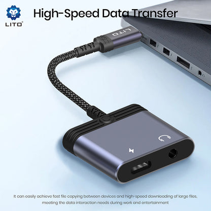 Προσαρμογέας Ήχου USB-C - USB-C / 3.5mm Lito LA04T, Μαύρο