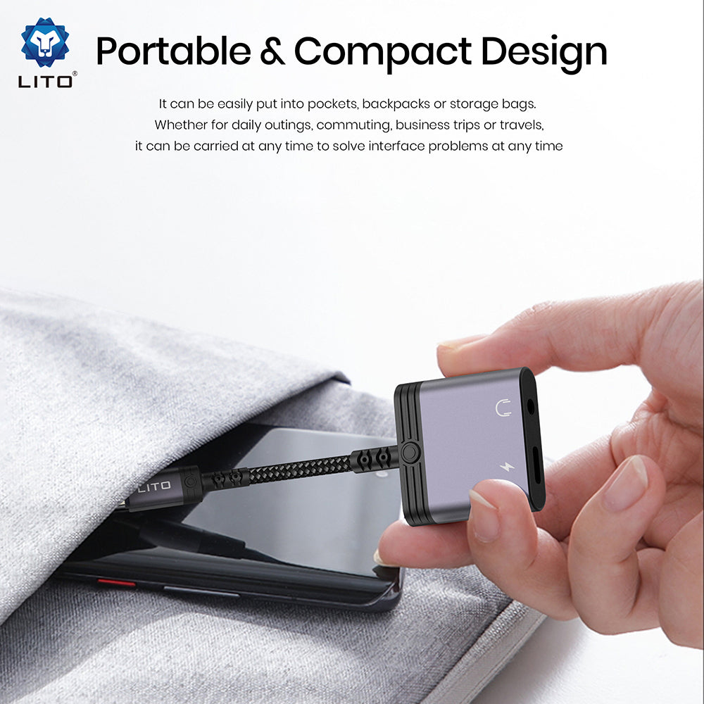 Προσαρμογέας Ήχου USB-C - USB-C / 3.5mm Lito LA04T, Μαύρο