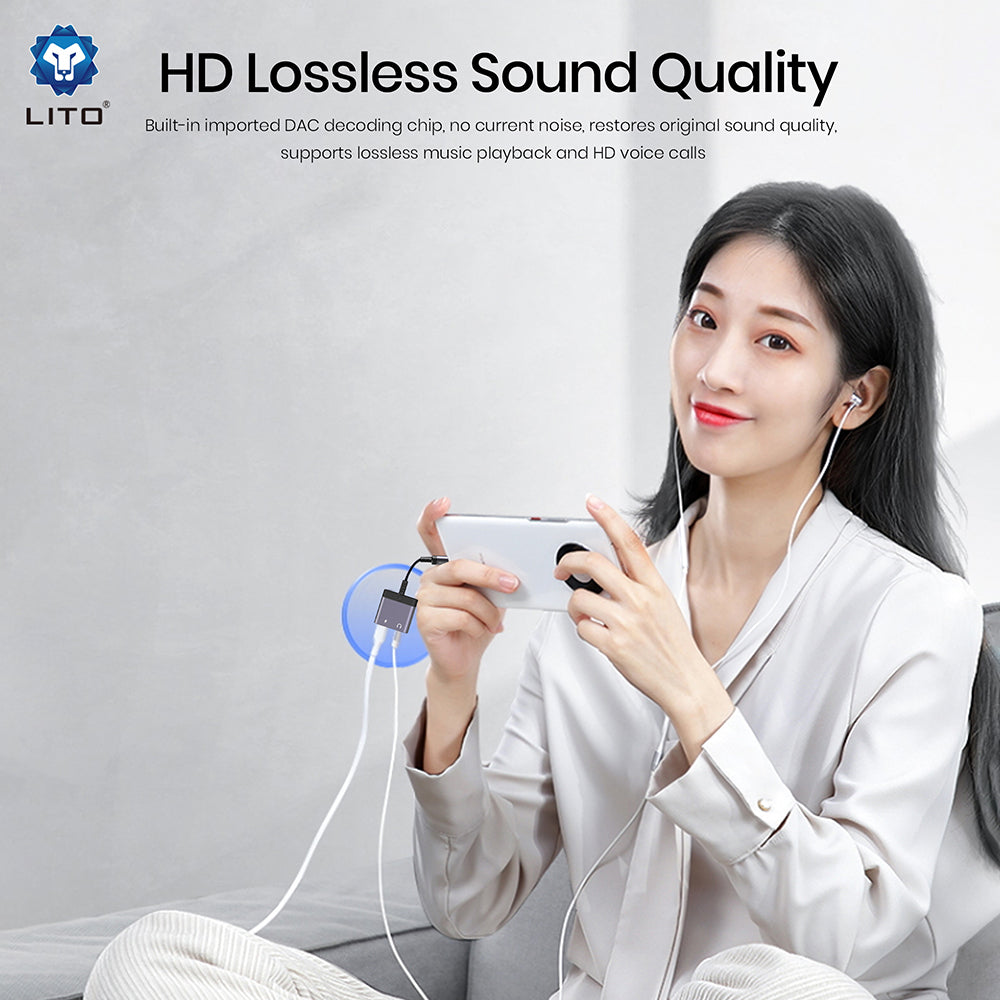 Προσαρμογέας Ήχου USB-C - USB-C / 3.5mm Lito LA04T, Μαύρο