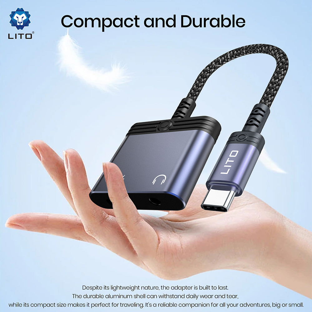 Προσαρμογέας Ήχου USB-C - USB-C / 3.5mm Lito LA04T, Μαύρο