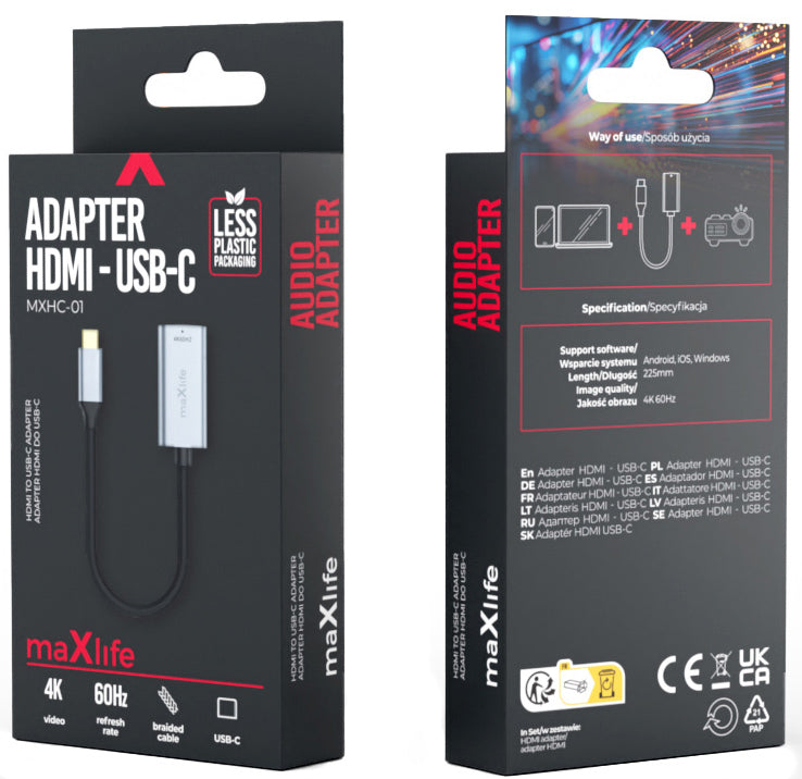 Προσαρμογέας Ήχου και Βίντεο USB-C - HDMI MaXlife MXHC-01, Γκρι