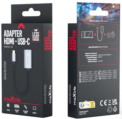 Προσαρμογέας Ήχου και Βίντεο USB-C - HDMI MaXlife MXHC-01, Γκρι