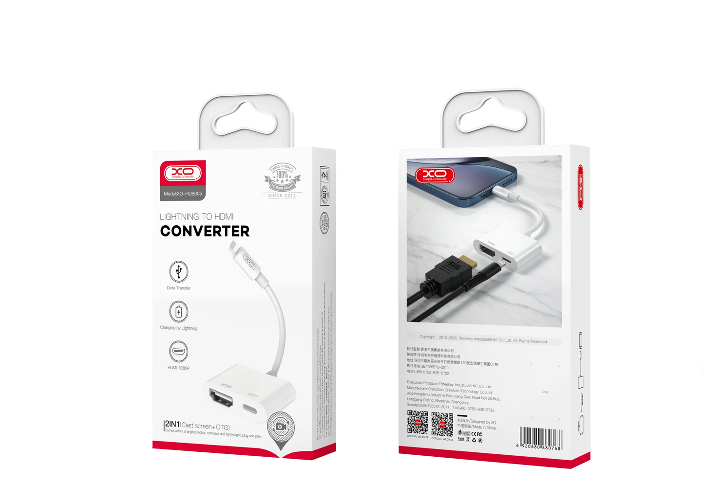 Lightning Audio and Video Adapter - HDMI / Lightning XO Design HUB005, White