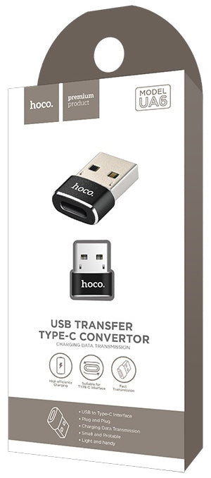 Προσαρμογέας δεδομένων και φόρτισης USB-C - USB-A HOCO UA6, Μαύρο