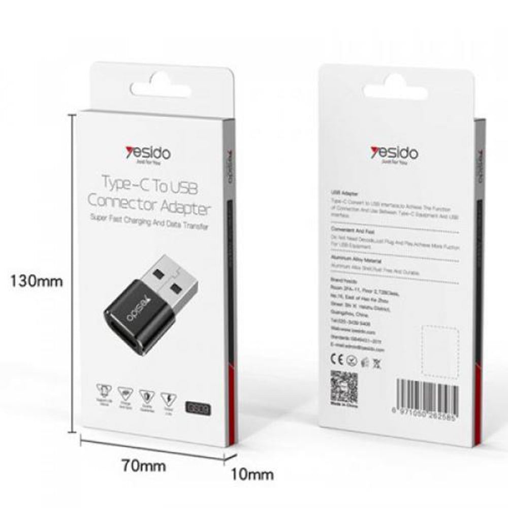 Προσαρμογέας Δεδομένων και Φόρτισης USB-C - USB-A Yesido GS09, Μαύρο