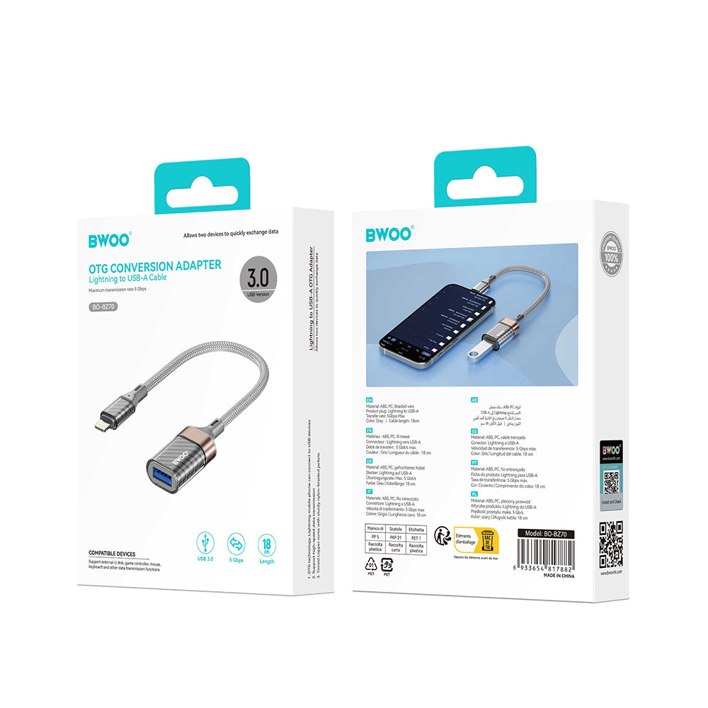 Προσαρμογέας OTG Lightning - USB-A BWOO BZ70, Γκρι