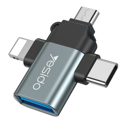 Adaptor OTG Lightning / microUSB / USB-C - USB-A Yesido GS15, Μαύρο