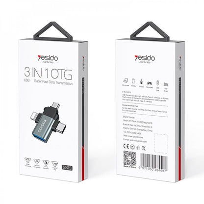 Adaptor OTG Lightning / microUSB / USB-C - USB-A Yesido GS15, Μαύρο
